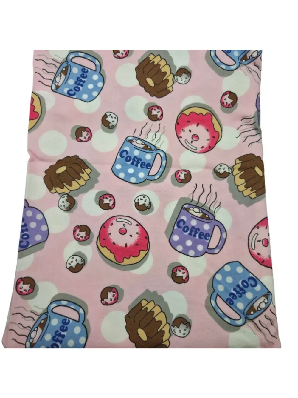 Coffee & Donuts Cotton Flannel Fabric Pink Cup Pastry Novelty Material 3 Yards